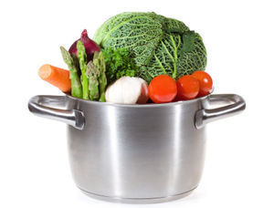pan with fresh vegetables for soup